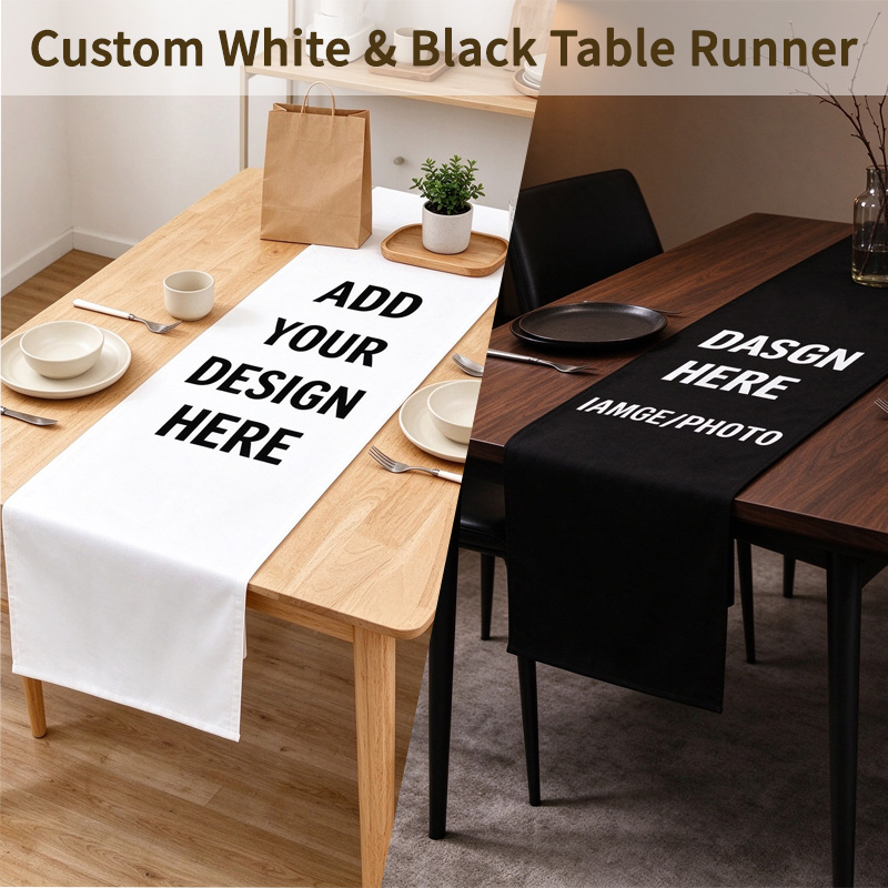 Home Textiles Usa - Chemin de table noir/blanc personnalisé pour